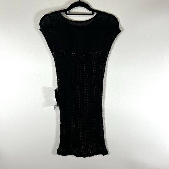 Bebe Dress Y2K Black Bodycon‎ Women's Size M/L Mesh Drama Sides Made in USA NWT - Picture 1 of 9